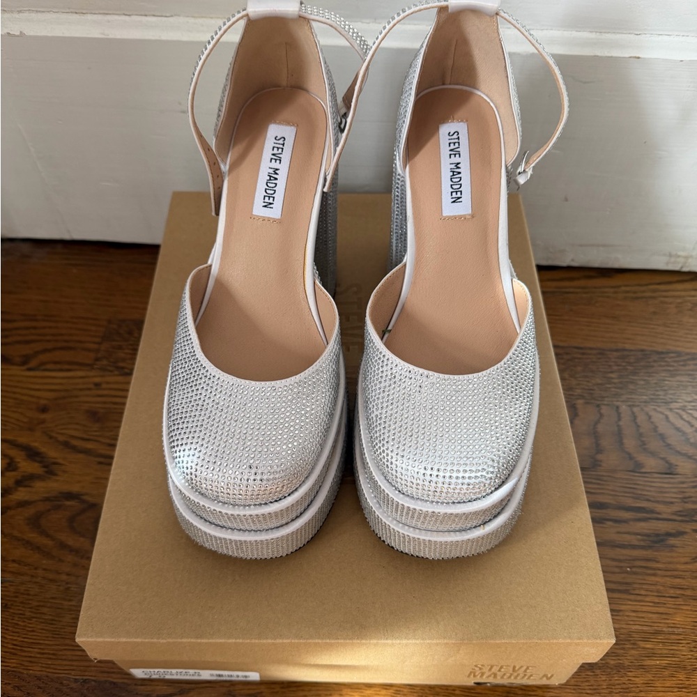 Steve Madden Shimmering Silver Platform Sandals - image 1